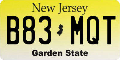 NJ license plate B83MQT