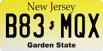 NJ license plate B83MQX