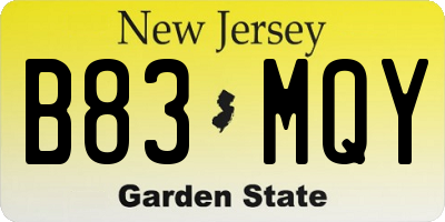 NJ license plate B83MQY
