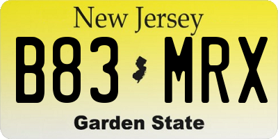 NJ license plate B83MRX