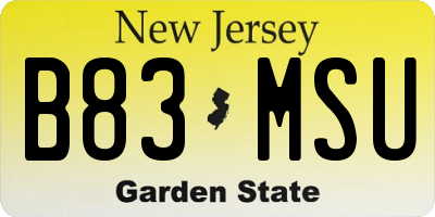 NJ license plate B83MSU