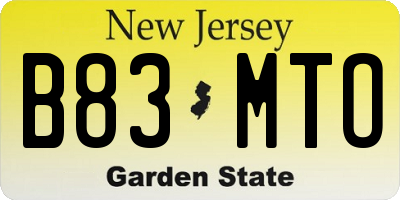 NJ license plate B83MTO