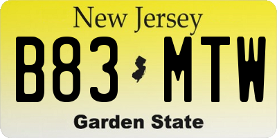 NJ license plate B83MTW