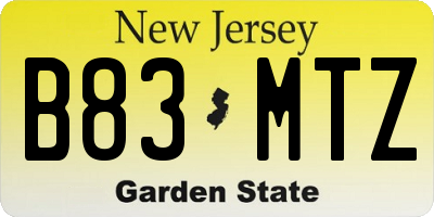 NJ license plate B83MTZ