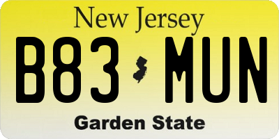 NJ license plate B83MUN