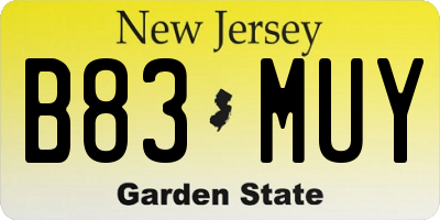 NJ license plate B83MUY