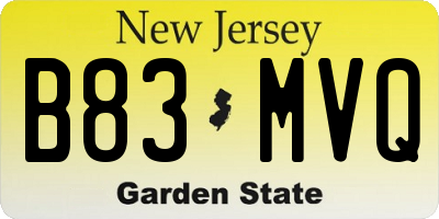 NJ license plate B83MVQ