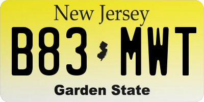 NJ license plate B83MWT