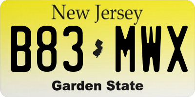 NJ license plate B83MWX