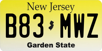 NJ license plate B83MWZ