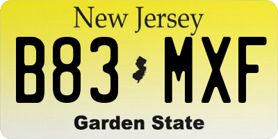 NJ license plate B83MXF
