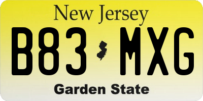 NJ license plate B83MXG