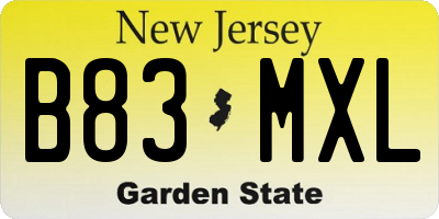 NJ license plate B83MXL