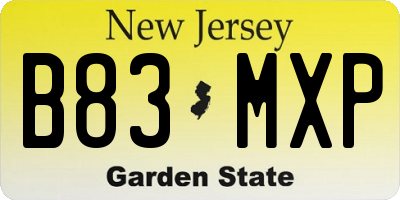 NJ license plate B83MXP