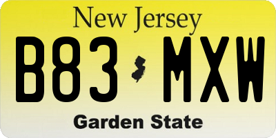 NJ license plate B83MXW