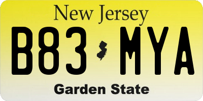 NJ license plate B83MYA