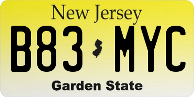 NJ license plate B83MYC