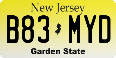 NJ license plate B83MYD