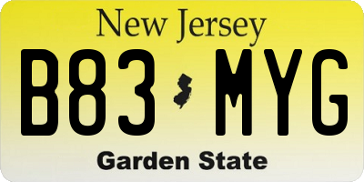 NJ license plate B83MYG