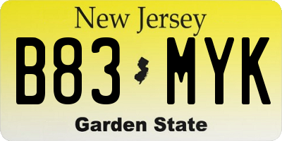 NJ license plate B83MYK
