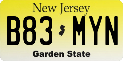 NJ license plate B83MYN