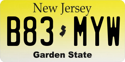 NJ license plate B83MYW