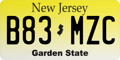 NJ license plate B83MZC
