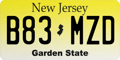 NJ license plate B83MZD