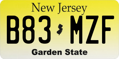 NJ license plate B83MZF