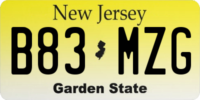 NJ license plate B83MZG
