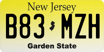 NJ license plate B83MZH