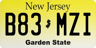 NJ license plate B83MZI