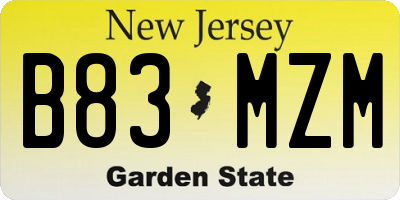 NJ license plate B83MZM