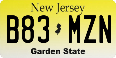 NJ license plate B83MZN