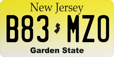NJ license plate B83MZO