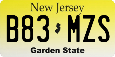 NJ license plate B83MZS