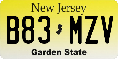 NJ license plate B83MZV