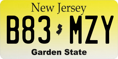 NJ license plate B83MZY