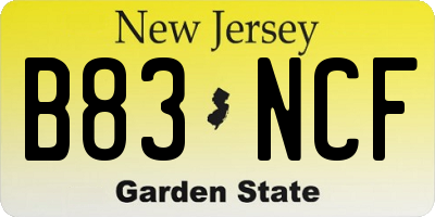 NJ license plate B83NCF