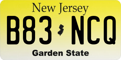NJ license plate B83NCQ