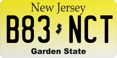 NJ license plate B83NCT