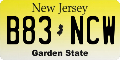 NJ license plate B83NCW