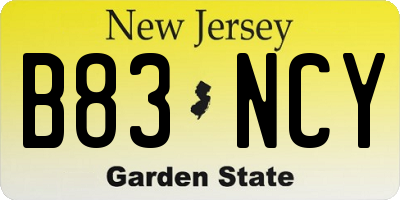 NJ license plate B83NCY