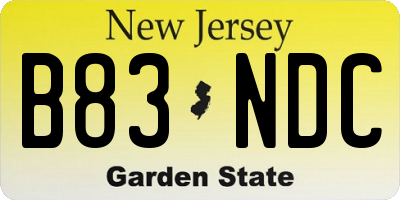 NJ license plate B83NDC