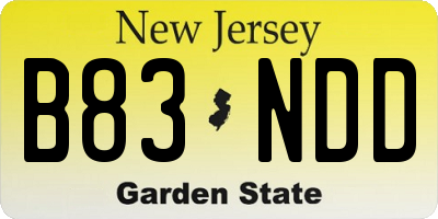 NJ license plate B83NDD