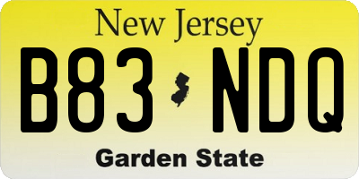 NJ license plate B83NDQ