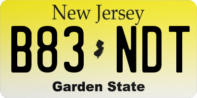 NJ license plate B83NDT