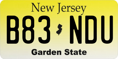 NJ license plate B83NDU