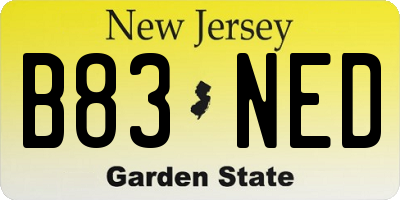 NJ license plate B83NED
