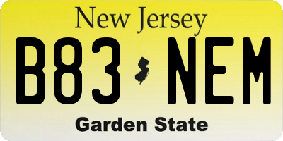 NJ license plate B83NEM